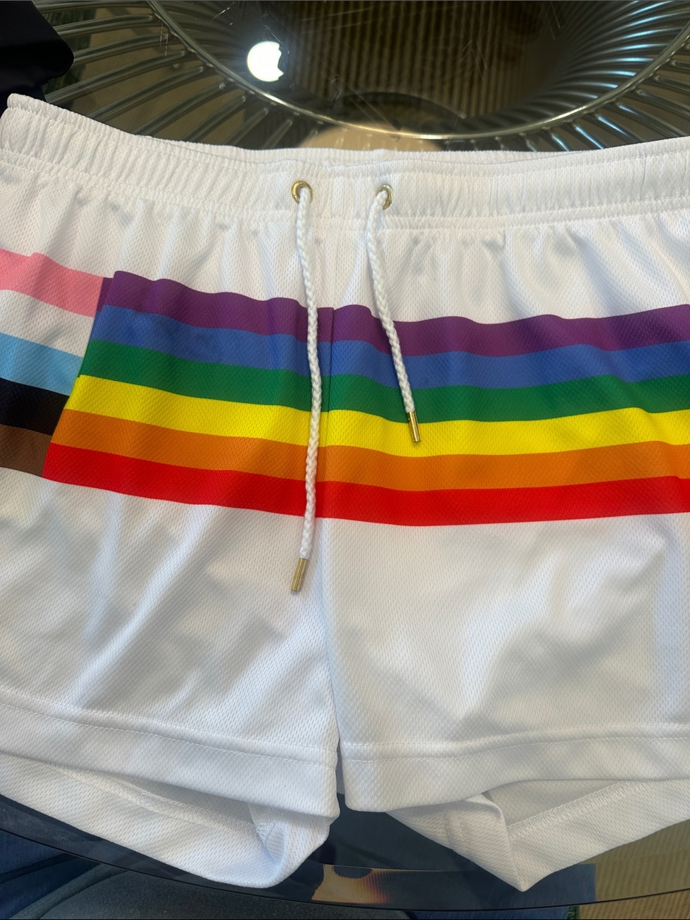 Parke & Ronen White Rainbow Stripe Swim Shorts